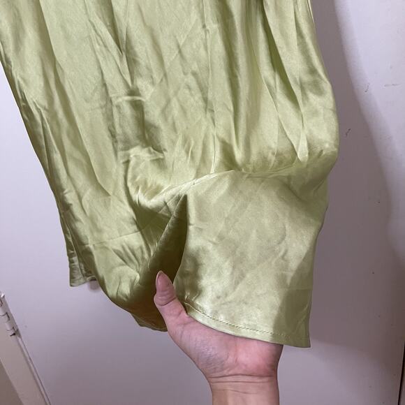 New! Selfie Leslie Rose Garden Floral Applique Midi satin Dress Lime green Med - Picture 7 of 12